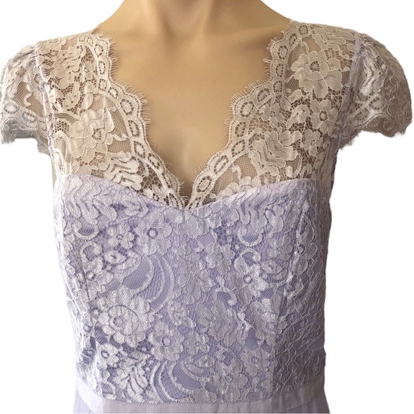 🌿 REVIEW 🌿 womans maxi dress purple capped sleeve lace elegant size 10 - Picture 2 of 11
